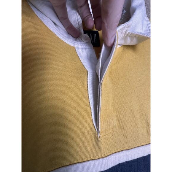 Vtg Y2K Rugby Shirt Mens XXL Yellow Navy Stripe Preppy Cotton Classic Pullover - Picture 12 of 16